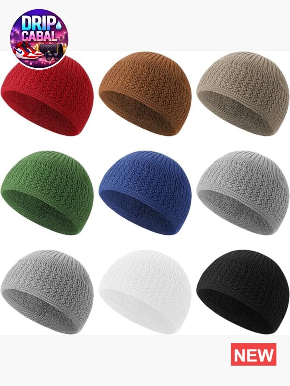 Crochet Kufi Hats Muslim Caps Knit Skull Beanie for Men Women 9 Pcs